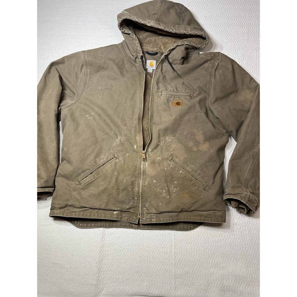Carhartt J141 Sherpa Lined Hooded Work Jacket in Brown size Xl Thrashed
